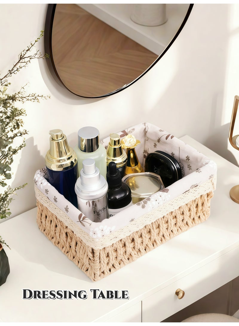 3-Piece Handwoven Natural Linen Storage Baskets  Set , Laundry Basket , Straw Rattan Basket,Washable Liner, Farmhouse Style Organizer for Cosmetics, Snacks, Toys, Books & Clothes,  for Tabletop, Cabinet , Ramadan Home Decoration,Beige - Image 3